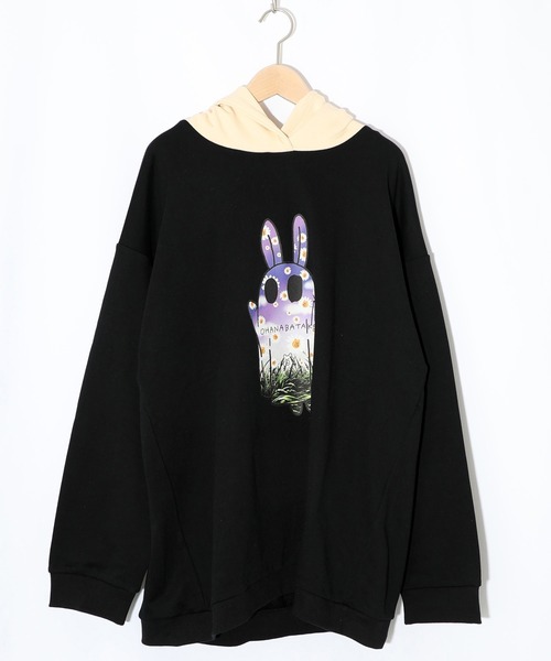 ScoLar Parity（スカラーパリティ）の「361107：お花おばけウサギの配色裏毛パーカー（パーカー・レディース・ブラック/グリーン/アイボリー・M）」の15枚目の写真