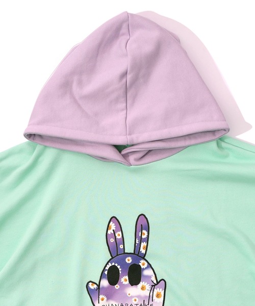 ScoLar Parity（スカラーパリティ）の「361107：お花おばけウサギの配色裏毛パーカー（パーカー・レディース・ブラック/グリーン/アイボリー・M）」の9枚目の写真