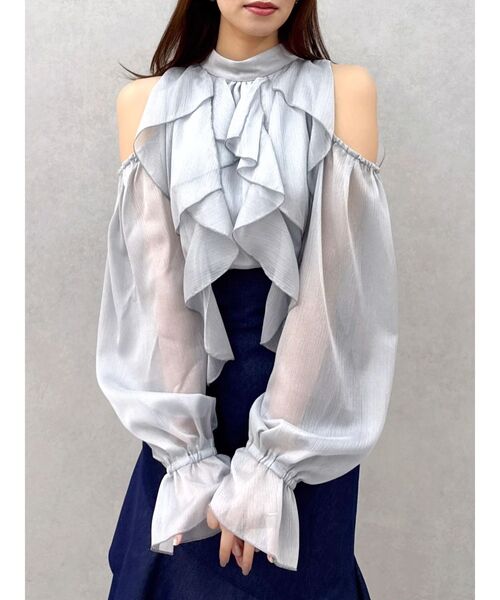 dazzlin（ダズリン）の「オープンショルダーバルーントップス（シャツ/ブラウス・レディース・アイボリー/ピンク/グレー/ブラック・FREE）」の3枚目の写真