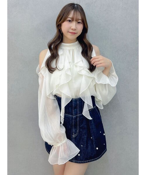 dazzlin（ダズリン）の「オープンショルダーバルーントップス（シャツ/ブラウス・レディース・アイボリー/ピンク/グレー/ブラック・FREE）」の17枚目の写真