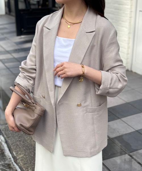 COLLAGE GALLARDAGALANTE（コラージュガリャルダガランテ）の「メッシュダブルジャケット/WEB限定カラー・サイズ展開（テーラードジャケット・レディース・グレー/ベージュ/ネイビー/オレンジ・FREE/2）」の2枚目の写真