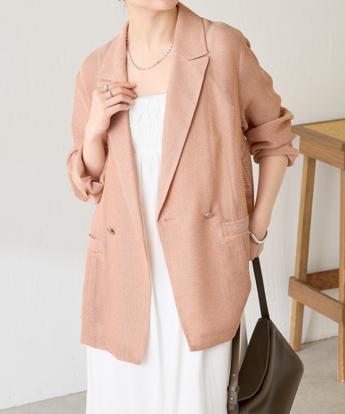 COLLAGE GALLARDAGALANTE（コラージュガリャルダガランテ）の「メッシュダブルジャケット/WEB限定カラー・サイズ展開（テーラードジャケット・レディース・グレー/ベージュ/ネイビー/オレンジ・FREE/2）」の4枚目の写真