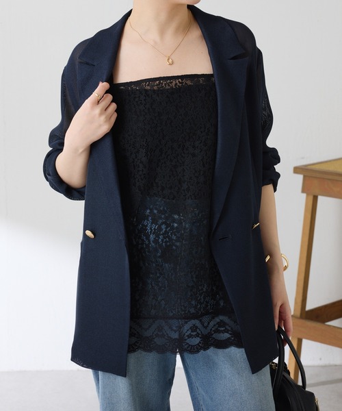 COLLAGE GALLARDAGALANTE（コラージュガリャルダガランテ）の「メッシュダブルジャケット/WEB限定カラー・サイズ展開（テーラードジャケット・レディース・グレー/ベージュ/ネイビー/オレンジ・FREE/2）」の22枚目の写真