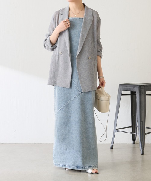 COLLAGE GALLARDAGALANTE（コラージュガリャルダガランテ）の「メッシュダブルジャケット/WEB限定カラー・サイズ展開（テーラードジャケット・レディース・グレー/ベージュ/ネイビー/オレンジ・FREE/2）」の5枚目の写真