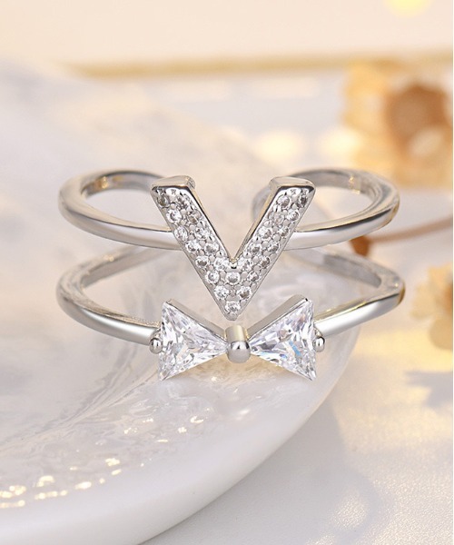 ALWAYS GOOD TIME(オルウェイズグッドタイム)の「ジルコンデザインオープンリング/上品シンプルリング/指輪(リング・レディース・ゴールド/ピンクゴールド/シルバー・FREE)」の2枚目の写真