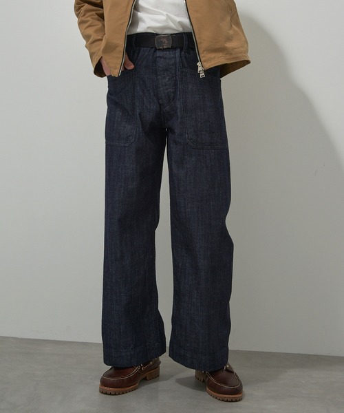 HOUSTON(ヒューストン)の「【HOUSTON】USA COTTON DENIM SAILOR PANTS デニムセーラーパンツ ワイドストレート 10079(デニムパンツ・メンズ・インディゴブルー/ブルー系その他2・L/M/S)」の1枚目の写真