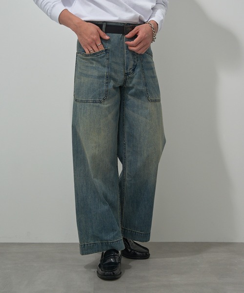 HOUSTON(ヒューストン)の「【HOUSTON】USA COTTON DENIM SAILOR PANTS デニムセーラーパンツ ワイドストレート 10079(デニムパンツ・メンズ・インディゴブルー/ブルー系その他2・L/M/S)」の2枚目の写真