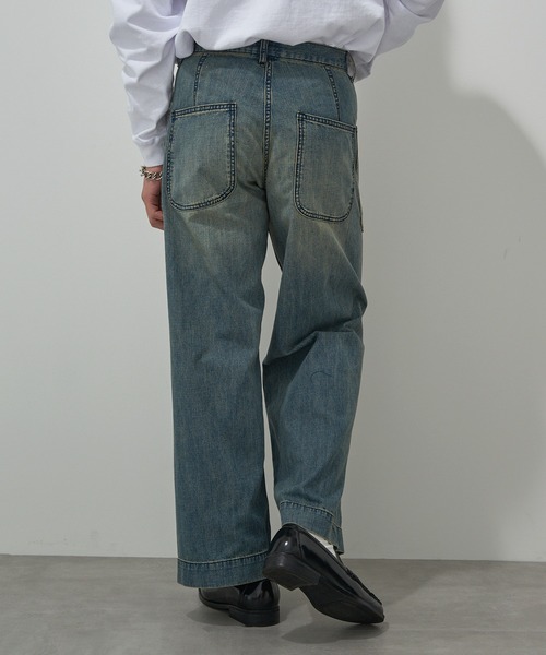 HOUSTON(ヒューストン)の「【HOUSTON】USA COTTON DENIM SAILOR PANTS デニムセーラーパンツ ワイドストレート 10079(デニムパンツ・メンズ・インディゴブルー/ブルー系その他2・L/M/S)」の3枚目の写真