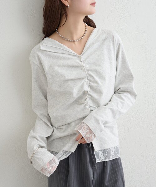 mystic（ミスティック）の「【新色ブラック/2種類のレイヤード素材】配色カットソー（Tシャツ/カットソー・レディース・ネイビー/イエロー/グレー/チャコールグレー/ブラック/ピンク・FREE）」の10枚目の写真