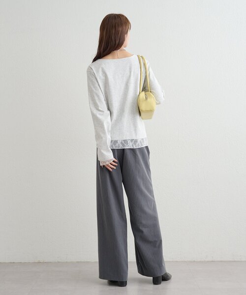 mystic（ミスティック）の「【新色ブラック/2種類のレイヤード素材】配色カットソー（Tシャツ/カットソー・レディース・ネイビー/イエロー/グレー/チャコールグレー/ブラック/ピンク・FREE）」の12枚目の写真