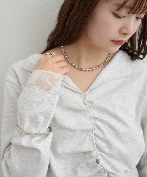 mystic（ミスティック）の「【新色ブラック/2種類のレイヤード素材】配色カットソー（Tシャツ/カットソー・レディース・ネイビー/イエロー/グレー/チャコールグレー/ブラック/ピンク・FREE）」の13枚目の写真