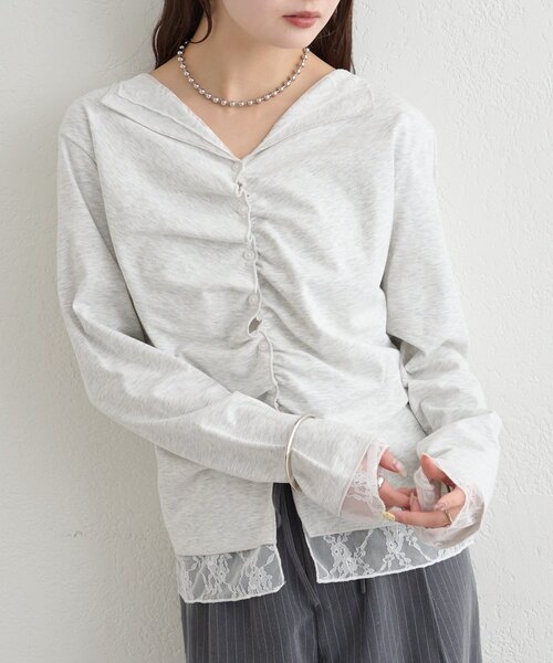 mystic（ミスティック）の「【新色ブラック/2種類のレイヤード素材】配色カットソー（Tシャツ/カットソー・レディース・ネイビー/イエロー/グレー/チャコールグレー/ブラック/ピンク・FREE）」の14枚目の写真