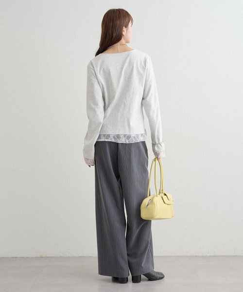 mystic（ミスティック）の「【新色ブラック/2種類のレイヤード素材】配色カットソー（Tシャツ/カットソー・レディース・ネイビー/イエロー/グレー/チャコールグレー/ブラック/ピンク・FREE）」の19枚目の写真