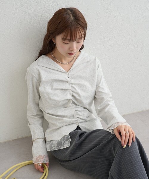 mystic（ミスティック）の「【新色ブラック/2種類のレイヤード素材】配色カットソー（Tシャツ/カットソー・レディース・ネイビー/イエロー/グレー/チャコールグレー/ブラック/ピンク・FREE）」の20枚目の写真