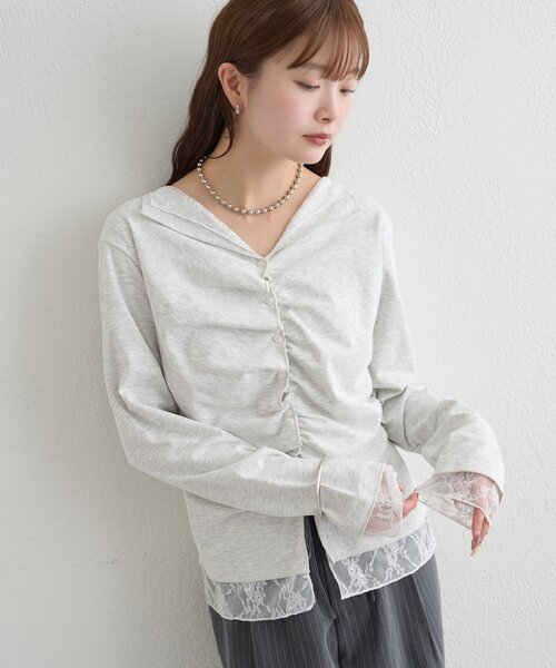 mystic（ミスティック）の「【新色ブラック/2種類のレイヤード素材】配色カットソー（Tシャツ/カットソー・レディース・ネイビー/イエロー/グレー/チャコールグレー/ブラック/ピンク・FREE）」の21枚目の写真