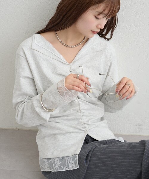 mystic（ミスティック）の「【新色ブラック/2種類のレイヤード素材】配色カットソー（Tシャツ/カットソー・レディース・ネイビー/イエロー/グレー/チャコールグレー/ブラック/ピンク・FREE）」の22枚目の写真