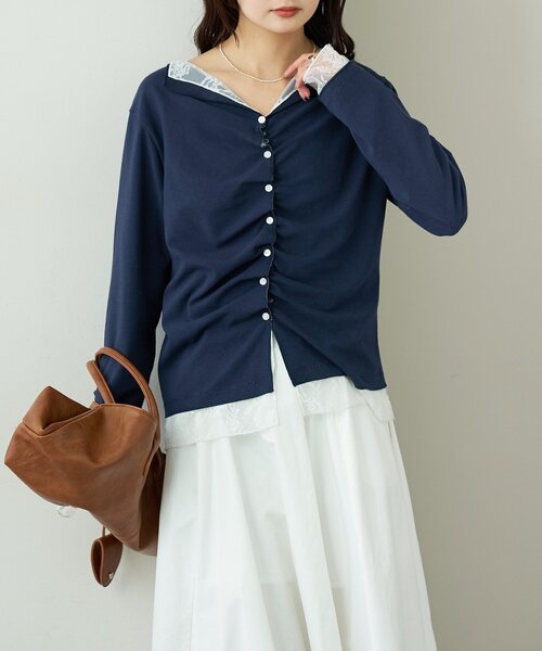 mystic(ミスティック)の「【新色ブラック/2種類のレイヤード素材】配色カットソー(Tシャツ/カットソー・レディース・ネイビー/イエロー/グレー/チャコールグレー/ブラック・FREE)」の6枚目の写真