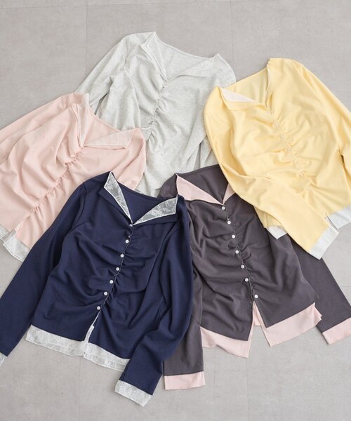 mystic(ミスティック)の「【新色ブラック/2種類のレイヤード素材】配色カットソー(Tシャツ/カットソー・レディース・ネイビー/イエロー/グレー/チャコールグレー/ブラック・FREE)」の9枚目の写真