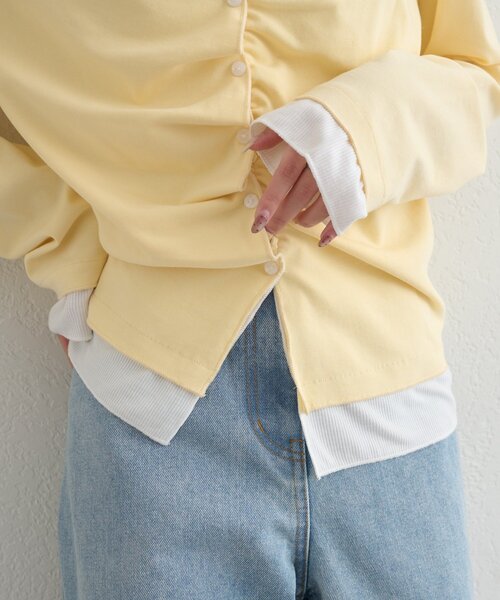 mystic(ミスティック)の「【新色ブラック/2種類のレイヤード素材】配色カットソー(Tシャツ/カットソー・レディース・ネイビー/イエロー/グレー/チャコールグレー/ブラック・FREE)」の11枚目の写真