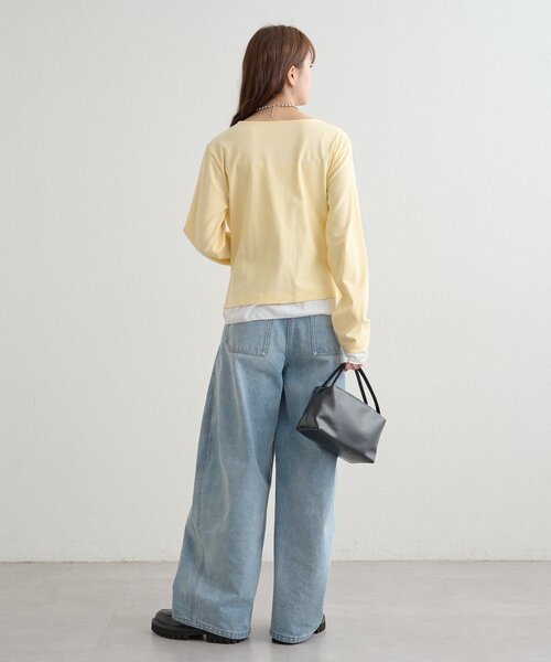 mystic(ミスティック)の「【新色ブラック/2種類のレイヤード素材】配色カットソー(Tシャツ/カットソー・レディース・ネイビー/イエロー/グレー/チャコールグレー/ブラック・FREE)」の13枚目の写真