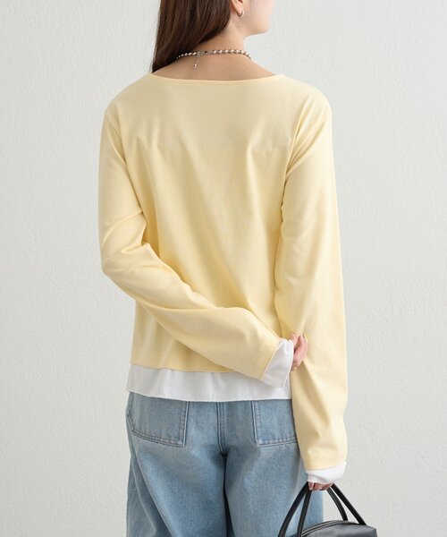 mystic(ミスティック)の「【新色ブラック/2種類のレイヤード素材】配色カットソー(Tシャツ/カットソー・レディース・ネイビー/イエロー/グレー/チャコールグレー/ブラック・FREE)」の15枚目の写真