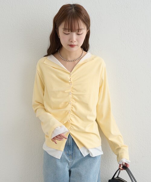 mystic(ミスティック)の「【新色ブラック/2種類のレイヤード素材】配色カットソー(Tシャツ/カットソー・レディース・ネイビー/イエロー/グレー/チャコールグレー/ブラック・FREE)」の18枚目の写真