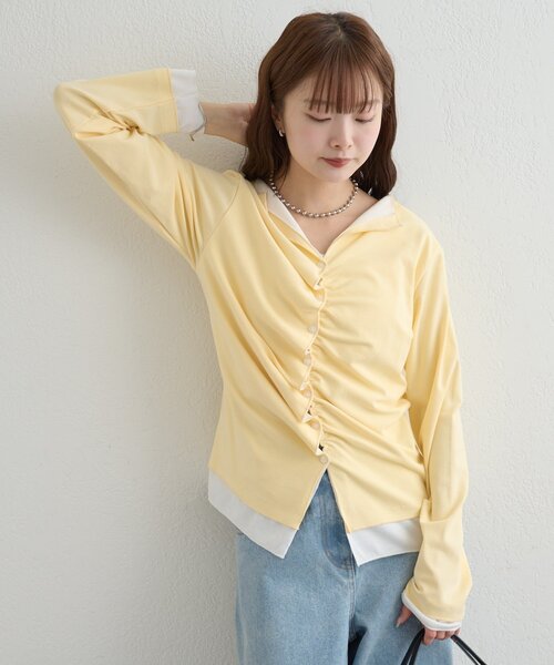 mystic(ミスティック)の「【新色ブラック/2種類のレイヤード素材】配色カットソー(Tシャツ/カットソー・レディース・ネイビー/イエロー/グレー/チャコールグレー/ブラック・FREE)」の19枚目の写真