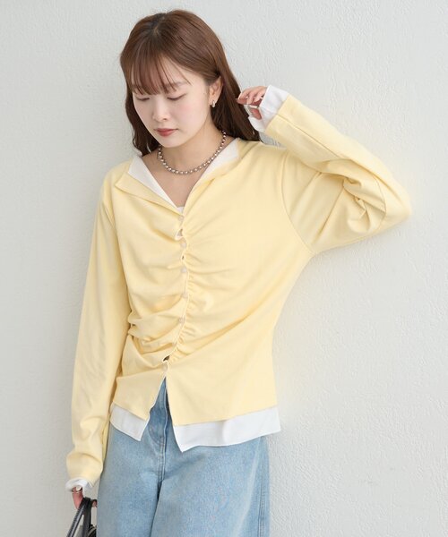 mystic(ミスティック)の「【新色ブラック/2種類のレイヤード素材】配色カットソー(Tシャツ/カットソー・レディース・ネイビー/イエロー/グレー/チャコールグレー/ブラック・FREE)」の22枚目の写真