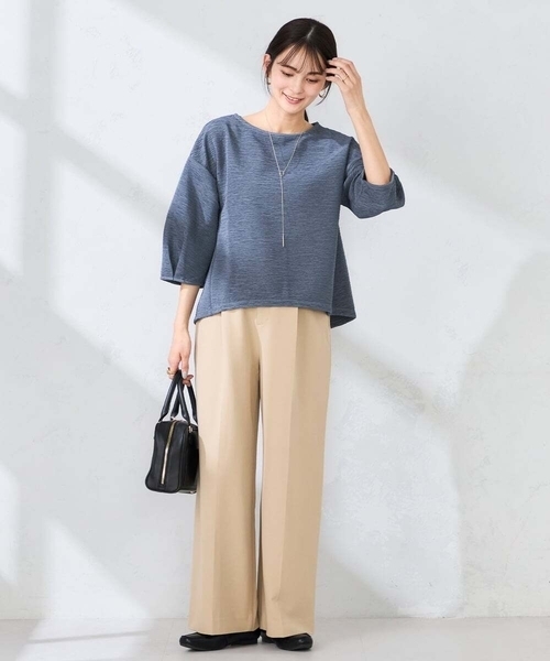 a.v.v(アーヴェヴェ)の「【洗える】ハイウエストワイドパンツ(その他パンツ・レディース・ネイビー/ベージュ・38/40)」の3枚目の写真