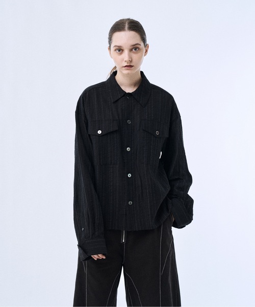 PHILTHEORY(フィルセオリー)の「Stripe sheer shirt / ストライプシアーシャツ(シャツ/ブラウス・メンズ・カーキ/ブラック・1/3/2)」の1枚目の写真