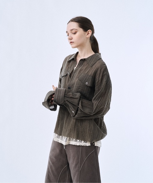 PHILTHEORY(フィルセオリー)の「Stripe sheer shirt / ストライプシアーシャツ(シャツ/ブラウス・メンズ・カーキ/ブラック・1/3/2)」の22枚目の写真