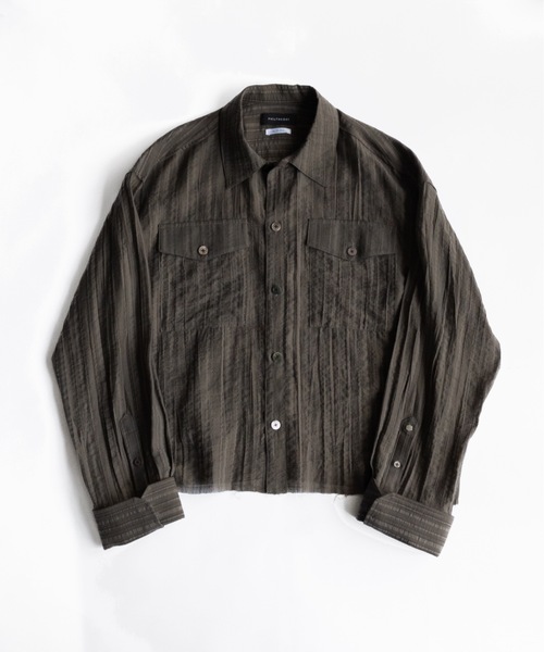 PHILTHEORY(フィルセオリー)の「Stripe sheer shirt / ストライプシアーシャツ(シャツ/ブラウス・メンズ・カーキ/ブラック・1/3/2)」の3枚目の写真