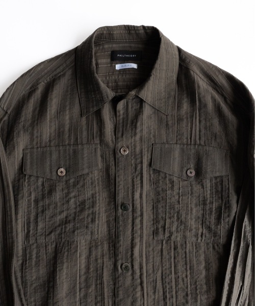 PHILTHEORY(フィルセオリー)の「Stripe sheer shirt / ストライプシアーシャツ(シャツ/ブラウス・メンズ・カーキ/ブラック・1/3/2)」の4枚目の写真
