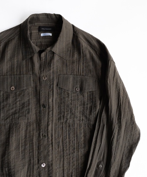 PHILTHEORY(フィルセオリー)の「Stripe sheer shirt / ストライプシアーシャツ(シャツ/ブラウス・メンズ・カーキ/ブラック・1/3/2)」の7枚目の写真