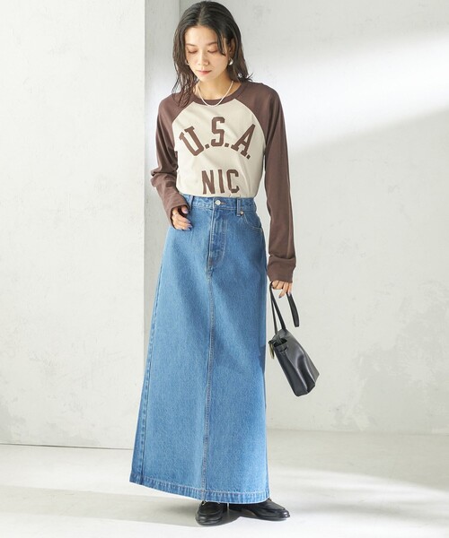 SHIPS（シップス）の「NINE CASE:〈手洗い可能〉シアー ラグラン TEE（Tシャツ/カットソー・レディース・ネイビー/ブラウン・ONE SIZE）」の3枚目の写真