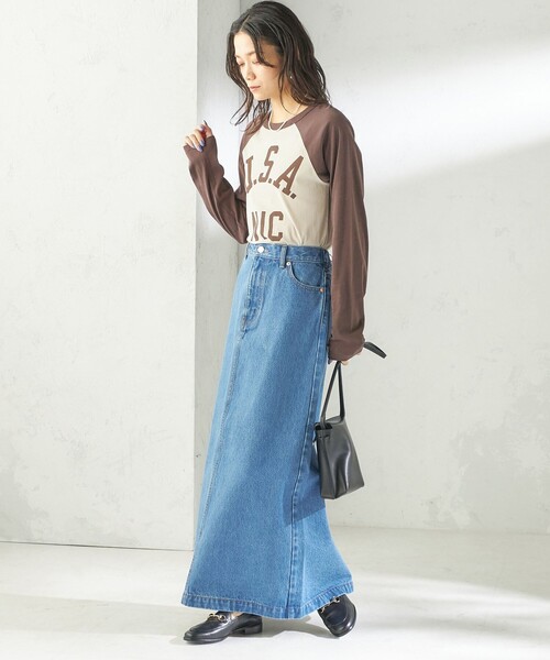 SHIPS（シップス）の「NINE CASE:〈手洗い可能〉シアー ラグラン TEE（Tシャツ/カットソー・レディース・ネイビー/ブラウン・ONE SIZE）」の4枚目の写真