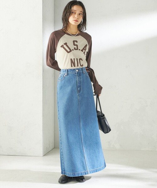SHIPS（シップス）の「NINE CASE:〈手洗い可能〉シアー ラグラン TEE（Tシャツ/カットソー・レディース・ネイビー/ブラウン・ONE SIZE）」の6枚目の写真