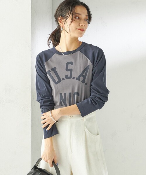 SHIPS（シップス）の「NINE CASE:〈手洗い可能〉シアー ラグラン TEE（Tシャツ/カットソー・レディース・ネイビー/ブラウン・ONE SIZE）」の15枚目の写真