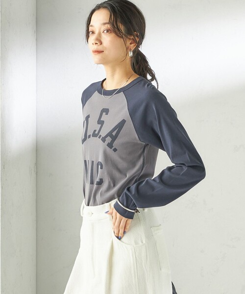 SHIPS（シップス）の「NINE CASE:〈手洗い可能〉シアー ラグラン TEE（Tシャツ/カットソー・レディース・ネイビー/ブラウン・ONE SIZE）」の17枚目の写真