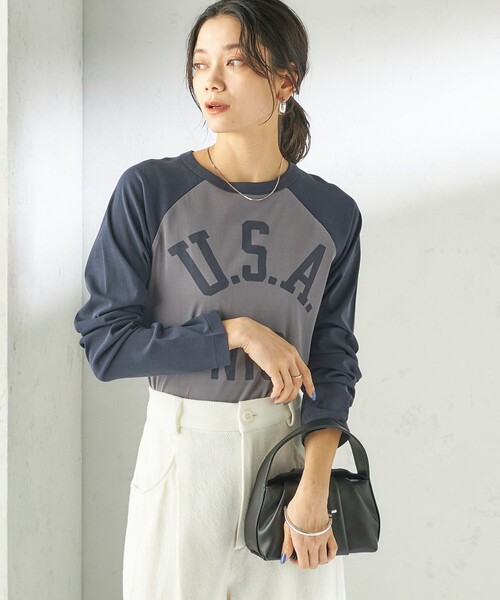 SHIPS（シップス）の「NINE CASE:〈手洗い可能〉シアー ラグラン TEE（Tシャツ/カットソー・レディース・ネイビー/ブラウン・ONE SIZE）」の19枚目の写真