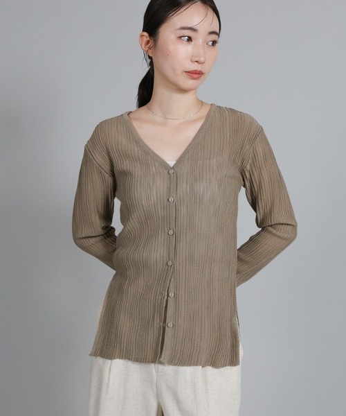 select MOCA Et（セレクトモカエト）の「【Et】Sheer Ribbed Deep Side Slit cardigan（カーディガン/ボレロ・レディース・ブラック/アイボリー/グレー・FREE）」の3枚目の写真