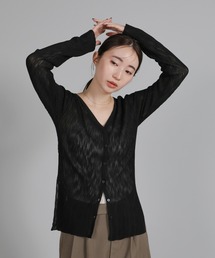 【Et】Sheer Ribbed Deep Side Slit cardigan