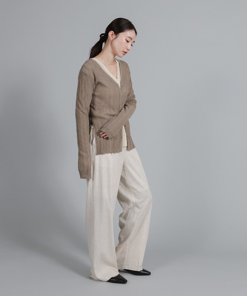 select MOCA Et（セレクトモカエト）の「【Et】Sheer Ribbed Deep Side Slit cardigan（カーディガン/ボレロ・レディース・ブラック/アイボリー/グレー・FREE）」の13枚目の写真