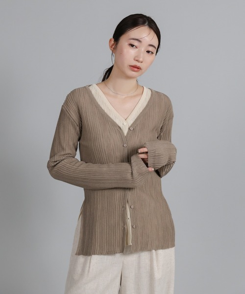 select MOCA Et（セレクトモカエト）の「【Et】Sheer Ribbed Deep Side Slit cardigan（カーディガン/ボレロ・レディース・ブラック/アイボリー/グレー・FREE）」の12枚目の写真