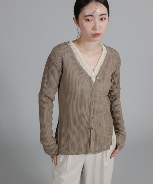 select MOCA Et（セレクトモカエト）の「【Et】Sheer Ribbed Deep Side Slit cardigan（カーディガン/ボレロ・レディース・ブラック/アイボリー/グレー・FREE）」の14枚目の写真