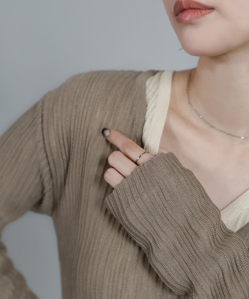 select MOCA Et（セレクトモカエト）の「【Et】Sheer Ribbed Deep Side Slit cardigan（カーディガン/ボレロ・レディース・ブラック/アイボリー/グレー・FREE）」の15枚目の写真