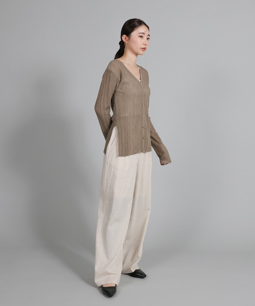 select MOCA Et（セレクトモカエト）の「【Et】Sheer Ribbed Deep Side Slit cardigan（カーディガン/ボレロ・レディース・ブラック/アイボリー/グレー・FREE）」の9枚目の写真