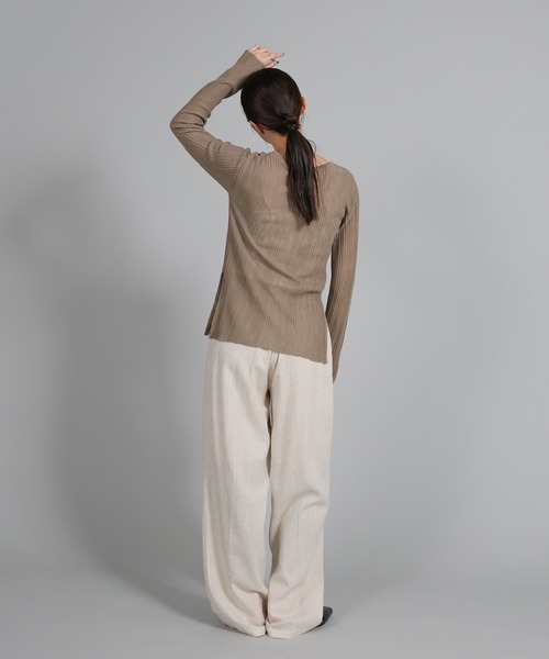 select MOCA Et（セレクトモカエト）の「【Et】Sheer Ribbed Deep Side Slit cardigan（カーディガン/ボレロ・レディース・ブラック/アイボリー/グレー・FREE）」の11枚目の写真