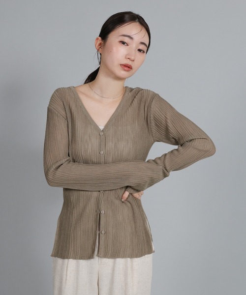 select MOCA Et（セレクトモカエト）の「【Et】Sheer Ribbed Deep Side Slit cardigan（カーディガン/ボレロ・レディース・ブラック/アイボリー/グレー・FREE）」の7枚目の写真