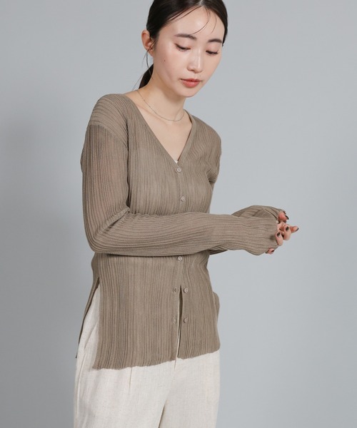 select MOCA Et（セレクトモカエト）の「【Et】Sheer Ribbed Deep Side Slit cardigan（カーディガン/ボレロ・レディース・ブラック/アイボリー/グレー・FREE）」の8枚目の写真